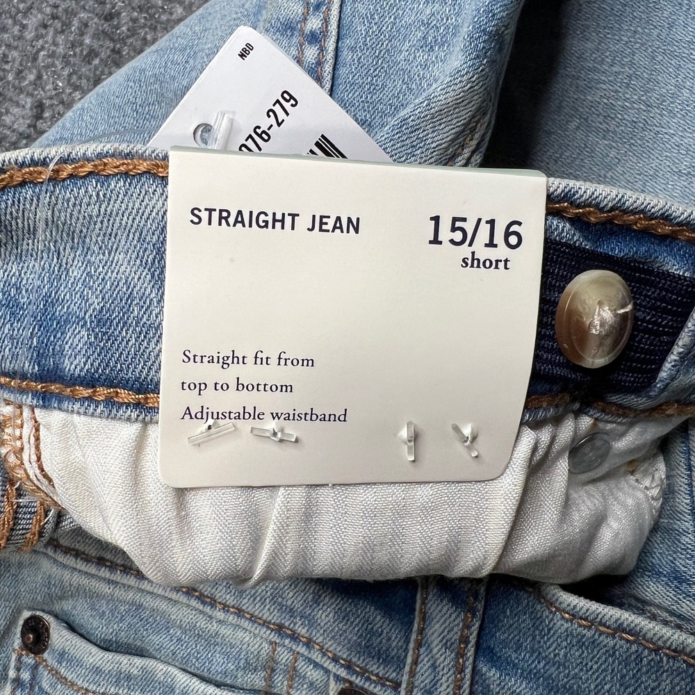 NWT Abercrombie Kids Straight Jeans Size 15/16 Short Light Wash Distressed‎ Blue - Picture 14 of 15